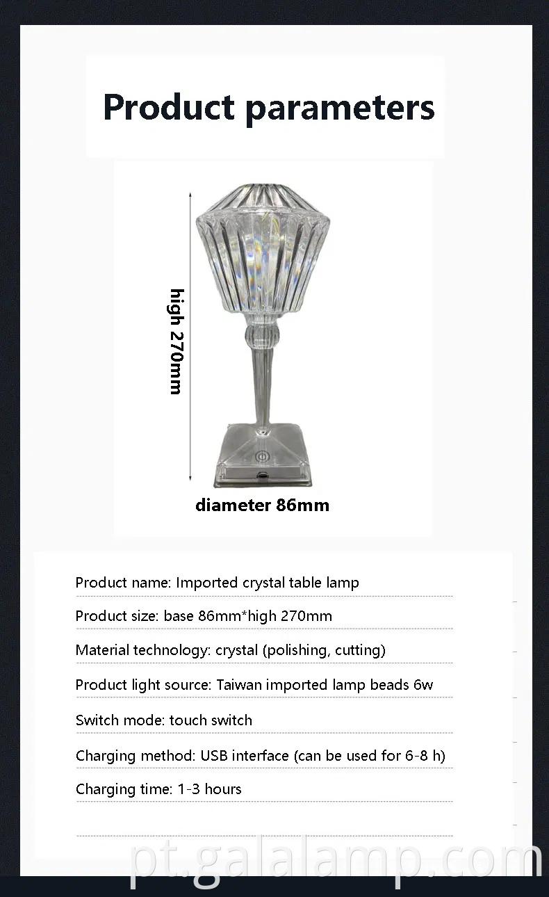 A lâmpada de mesa de cristal elegante controlada pelo toque para casas modernas